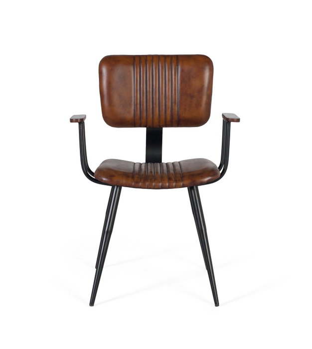 GINER Y COLOMER Lot de 2 chaises en fer noir et peau bovine marron